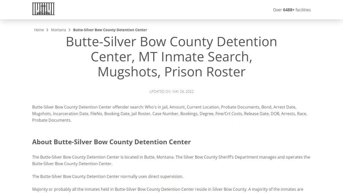 Butte-Silver Bow County Detention Center, MT Inmate Search ...